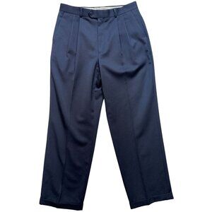 Louis Raphael Men's Wool Dress Pants Pleated Front Size 34x30 Blue Solid Casual